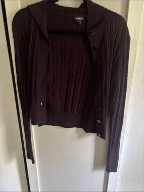 Worth Dark Burgundy Cable-Knit Button Cardigan